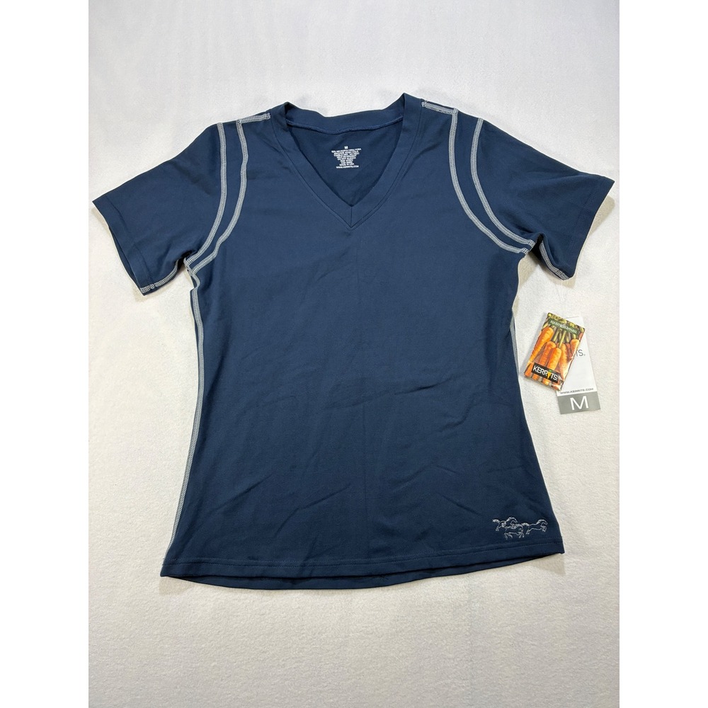 Kerrits Softee Equestrian Riding Top Women Medium Navy Blue V-Neck Performance